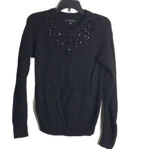 Ann Taylor Women's Black Beaded ribbed‎ Pullover wool Sweater top medium